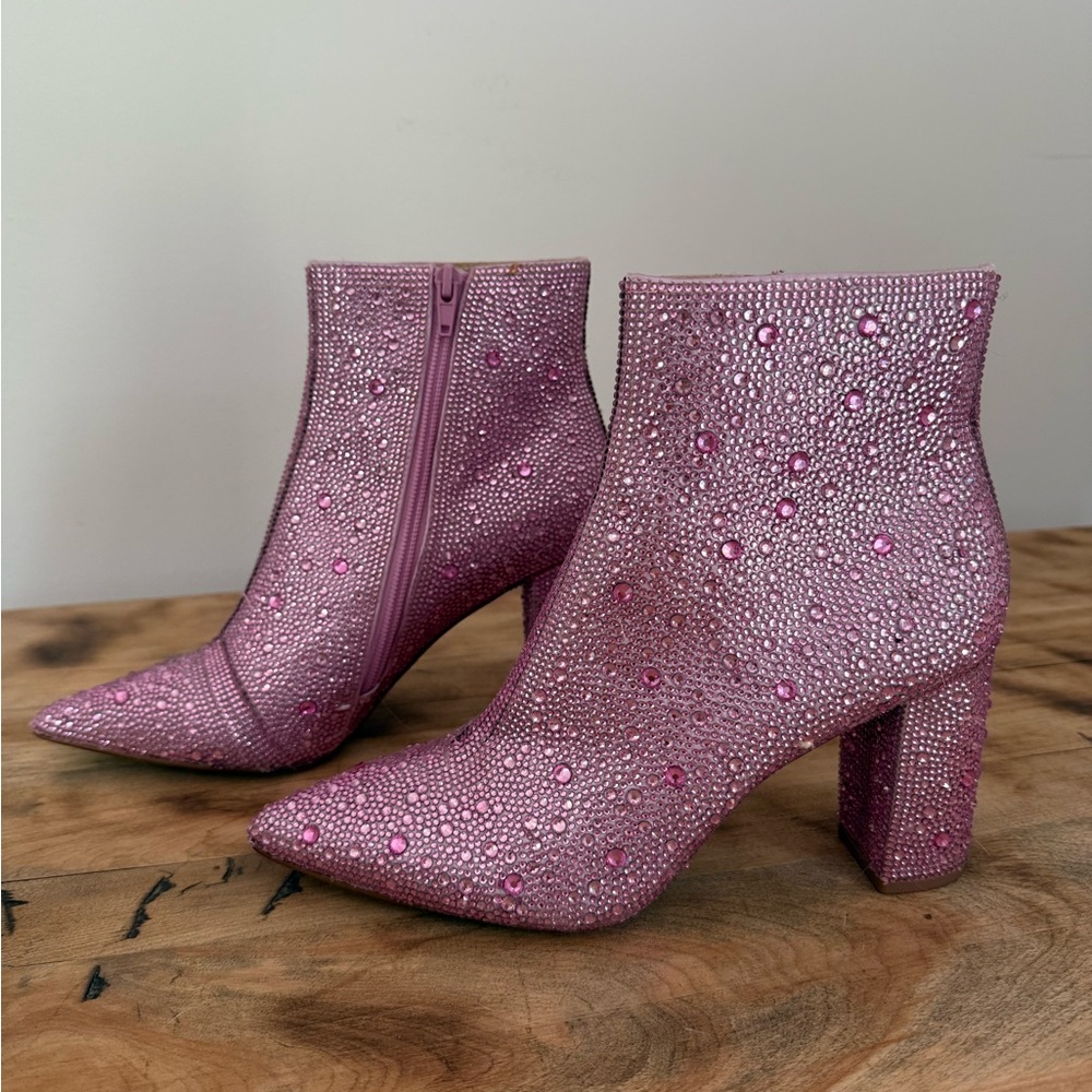 Betsey Johnson- Elegant Pink Rhinestone Ankle Boots